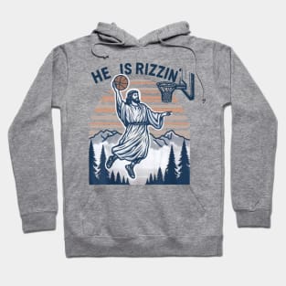 He Is Rizzin Basketball Jesus Retro Easter Christian Hoodie